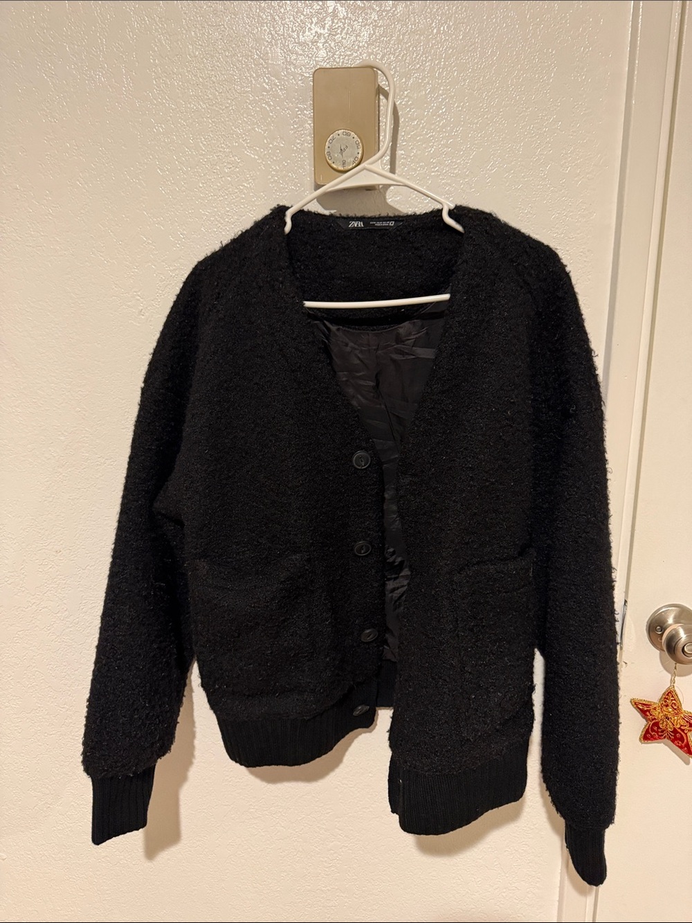 Zara Black Bouclé Button-Front Women's Cardigan